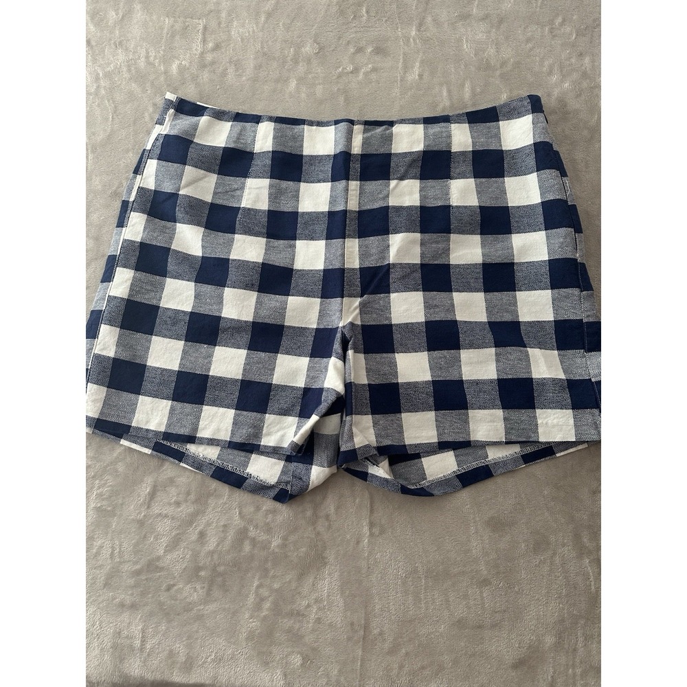 Old Navy Shorts Womens 16 Blue White Gingham Check High Rise Pull On Summer